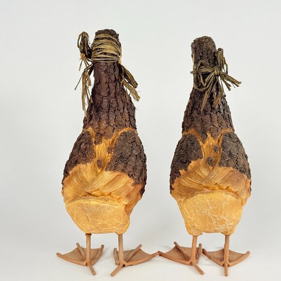 Rustic Style 2 Wood Duck Handcrafted Decor With Bark Like Texture Metal Feet - Picture 6 of 15